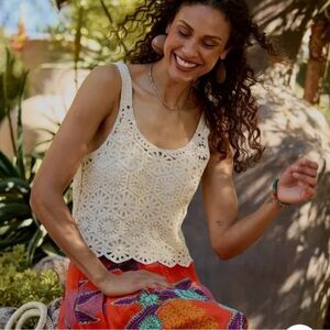Sundance Cream Crochet Selene Tank Top, NWOT, XL/XXL